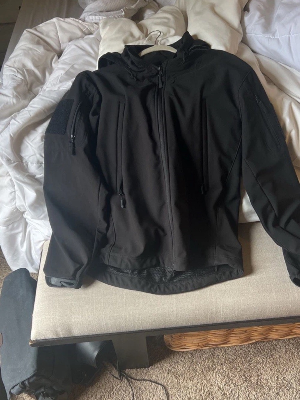 Men's Black Softshell Hooded Jacket
